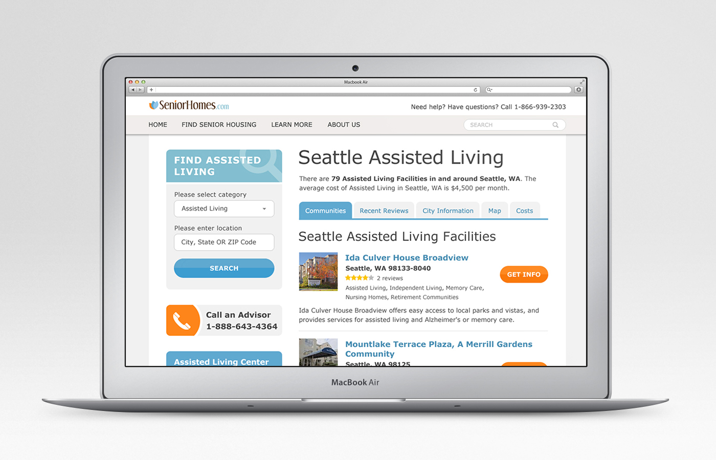 SeniorHomes.com Listings Page